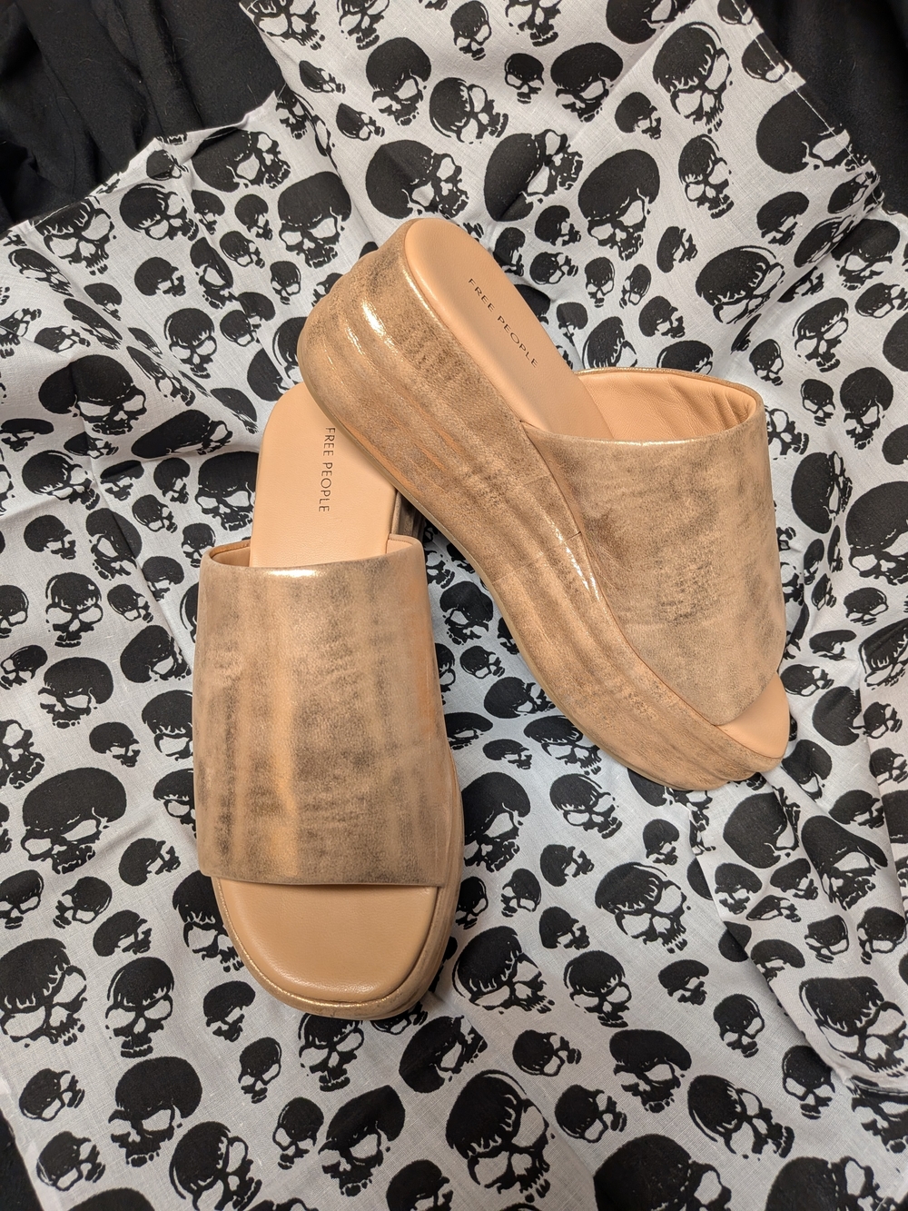 Free People Shimmery Rose Gold Platform Slide Mules
